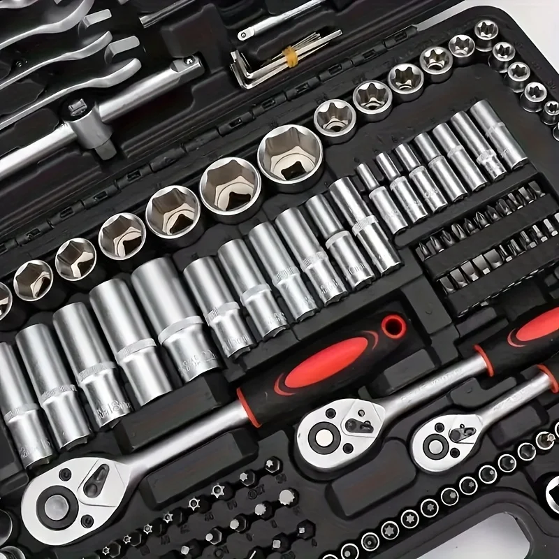 Professional 46pcs Cr-V Steel Socket Set with Ratchet Wrench Storage Bag Durable Sockets Extension Bar for Auto Home Repair